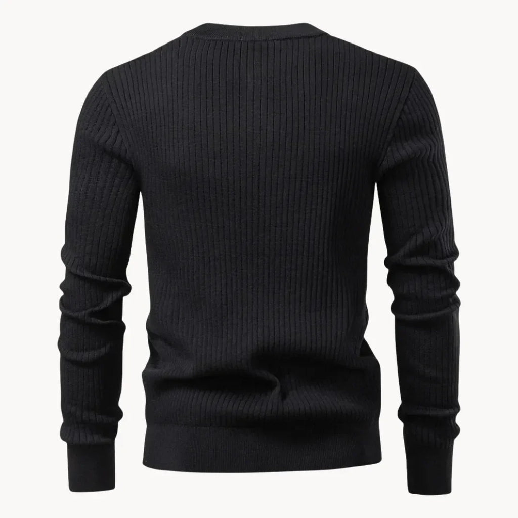 Pull en maille côtelée à col rond boutonné style élégant et raffiné homme – Montpezat