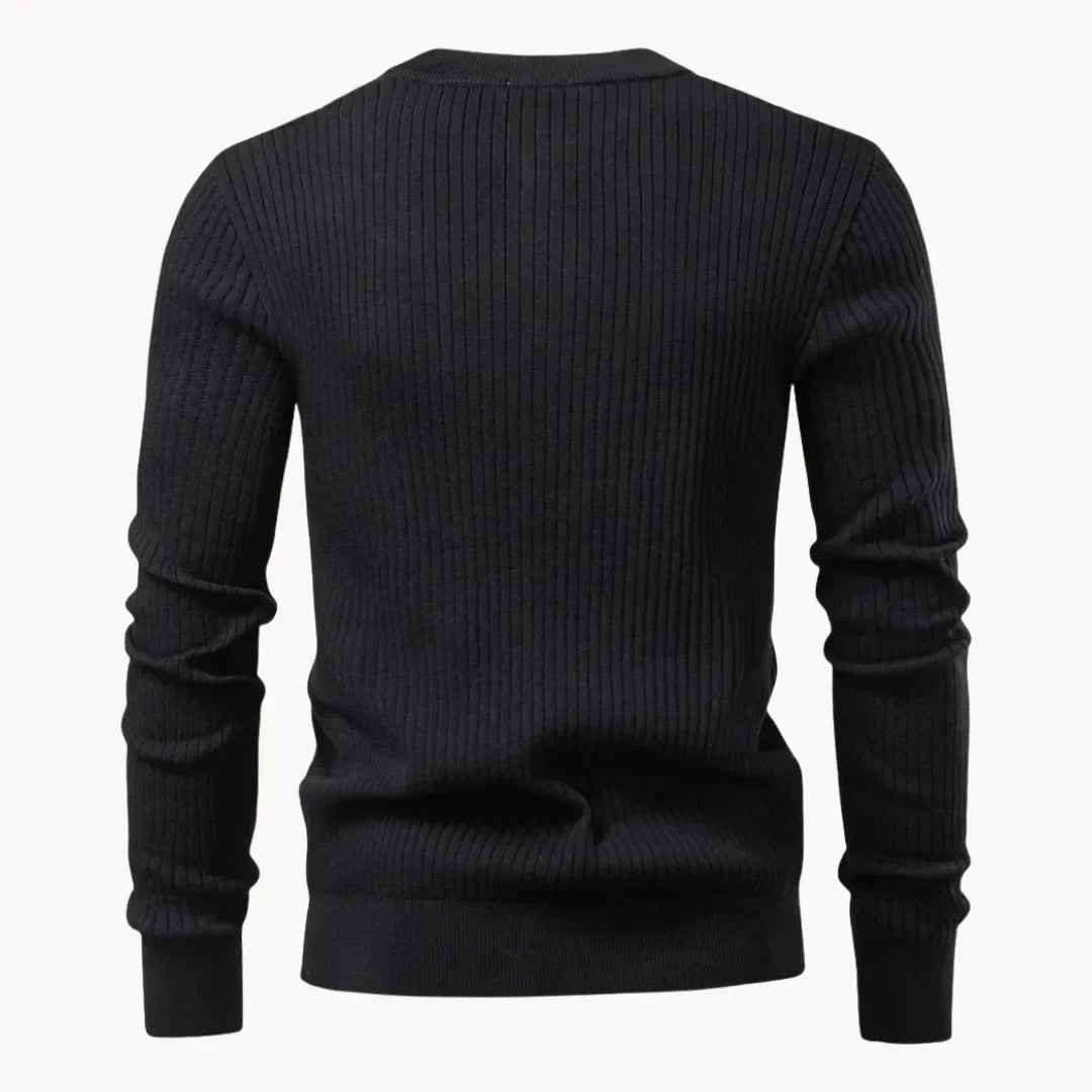 Pull en maille côtelée à col rond boutonné style élégant et raffiné homme – Montpezat