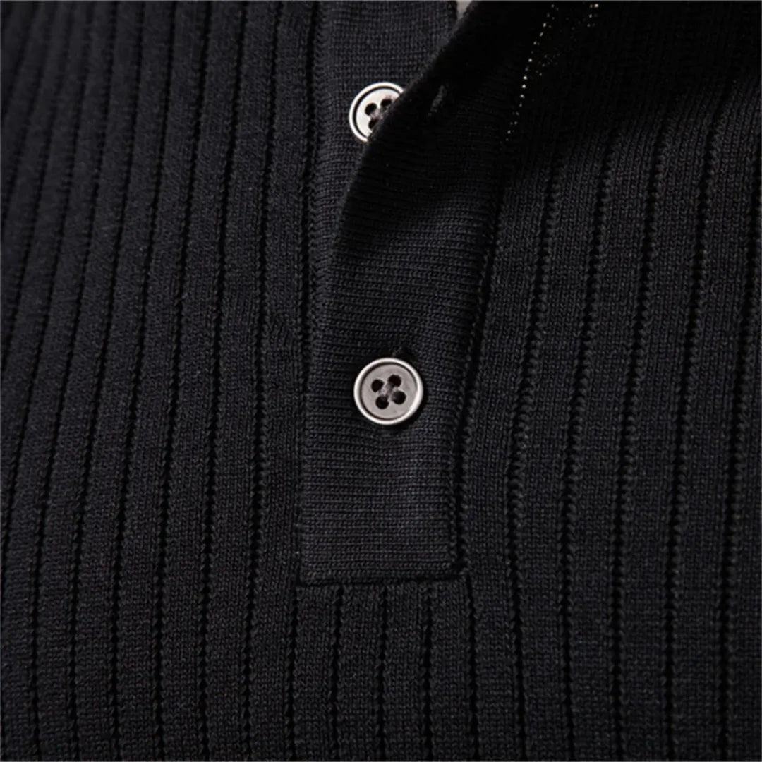 Pull en maille côtelée à col rond boutonné style élégant et raffiné homme – Montpezat
