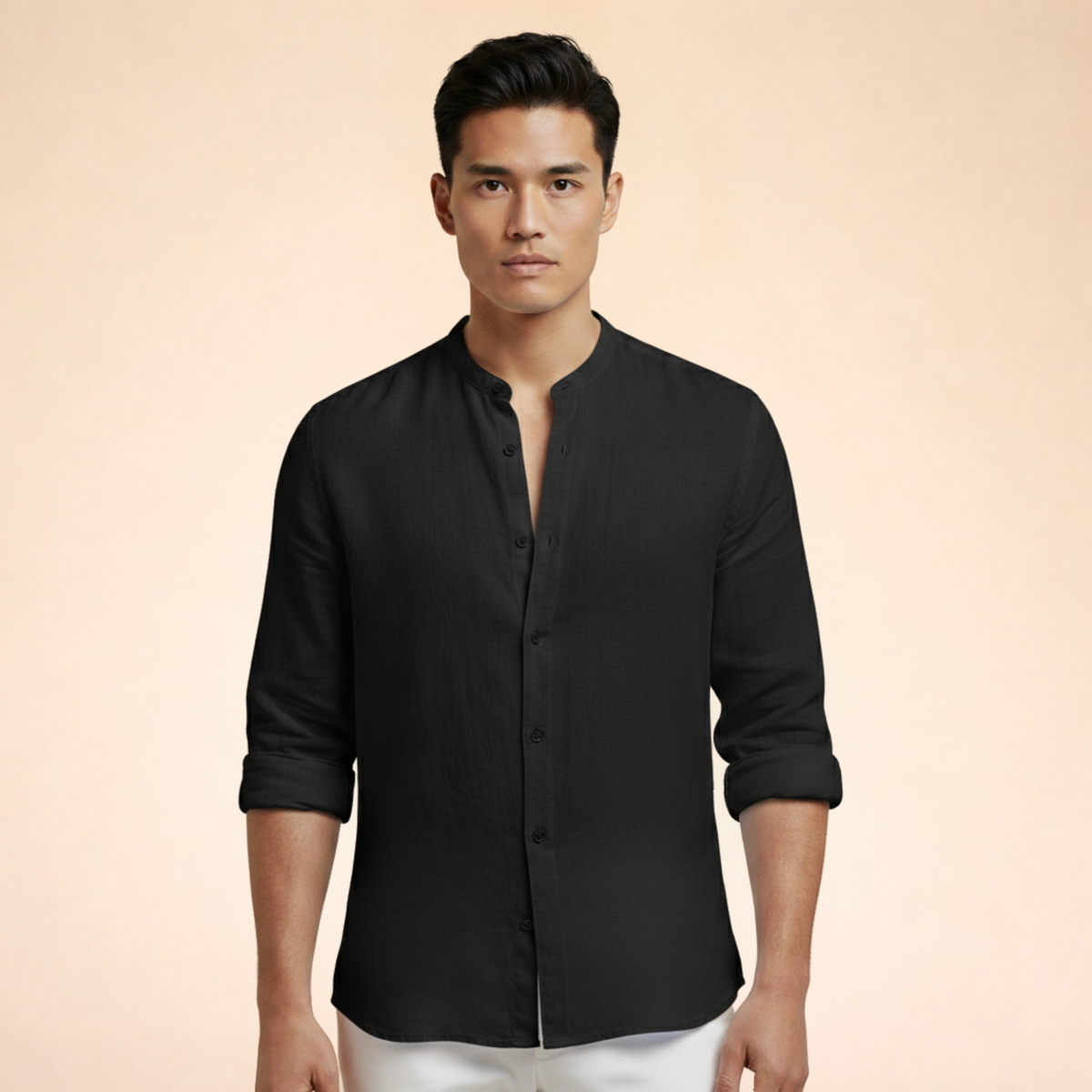 Chemise en lin mélangé grand col au chic discret homme – Bargème