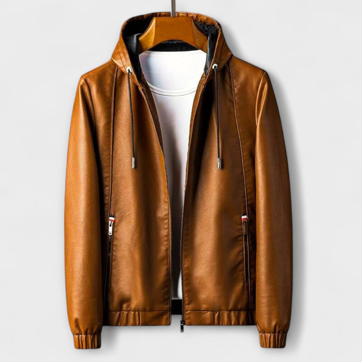 Veste effet cuir à capuche marron