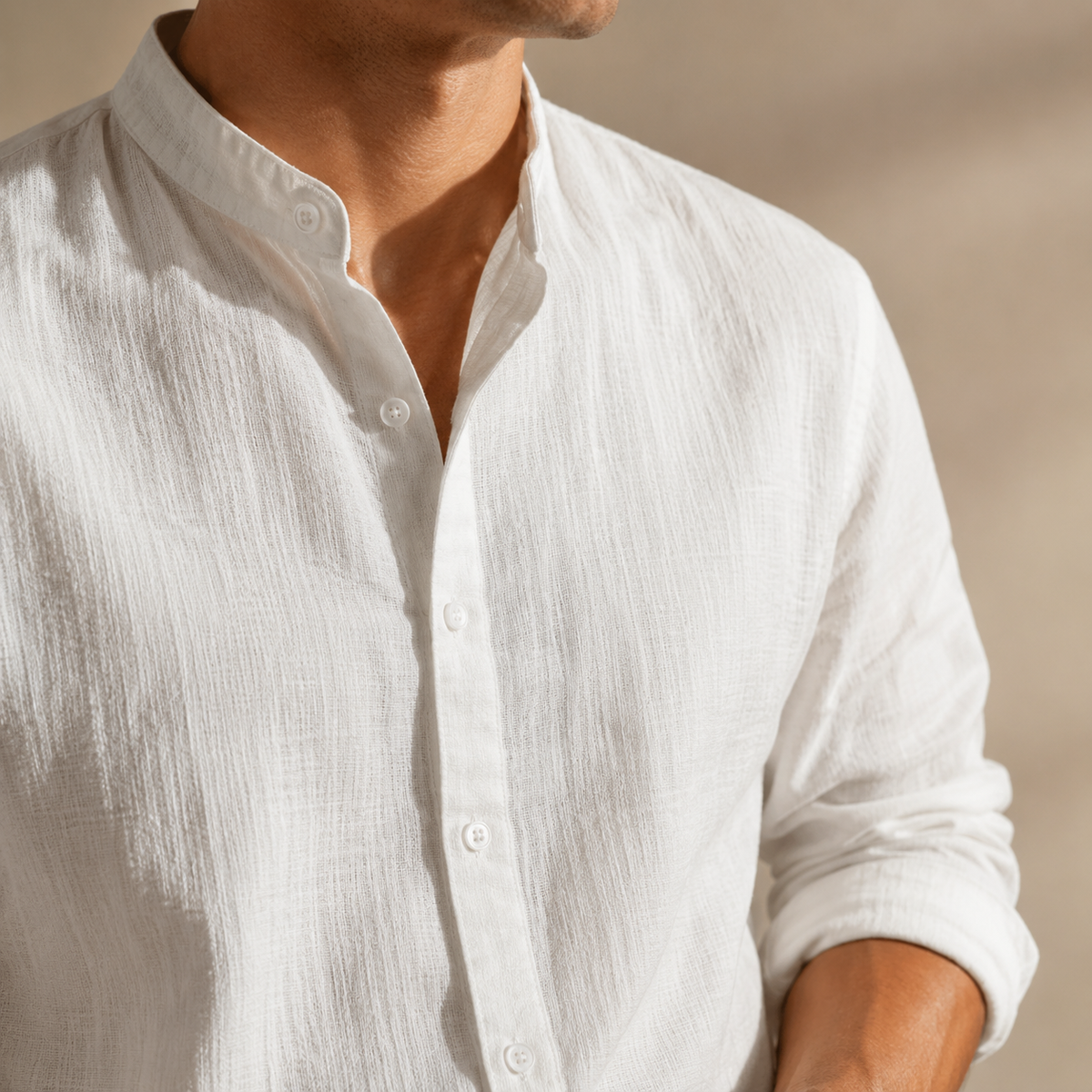Chemise col henley aspect lin
