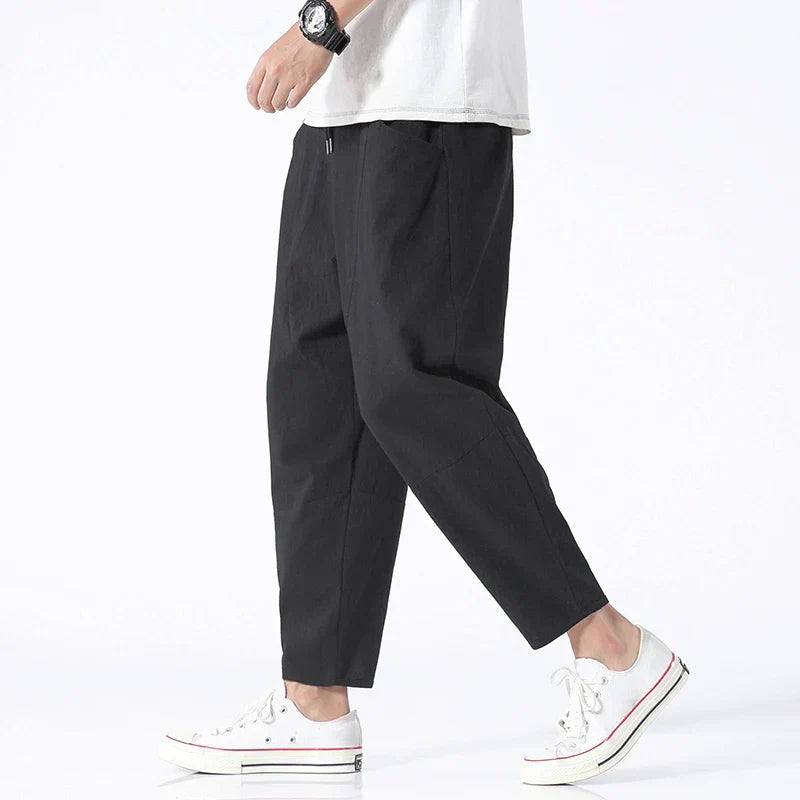 Pantalon en coton et lin coupe droite au chic discret homme – Correns