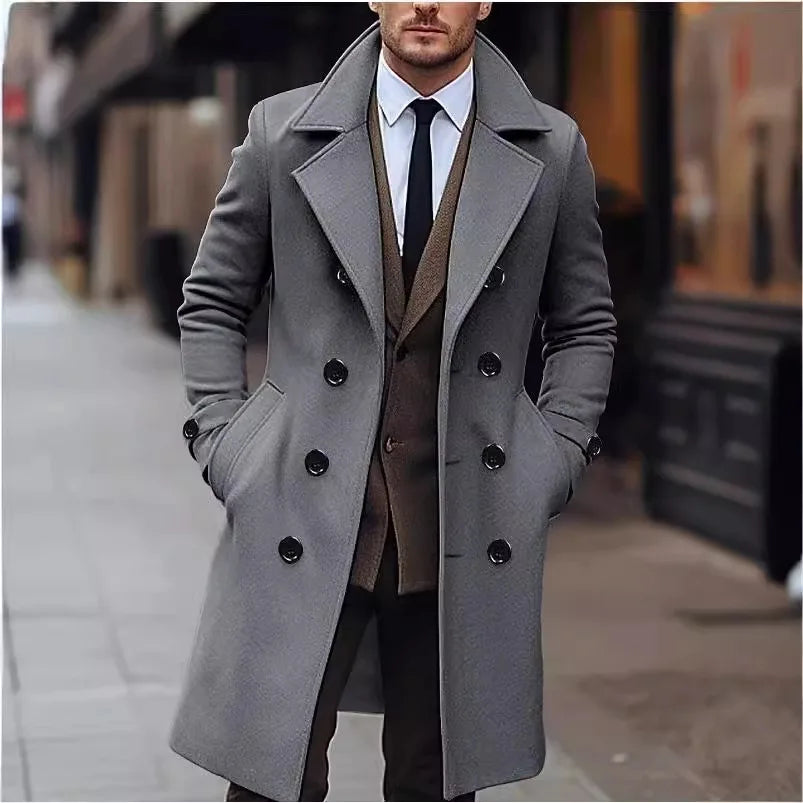 Manteau long croisé à revers crantés