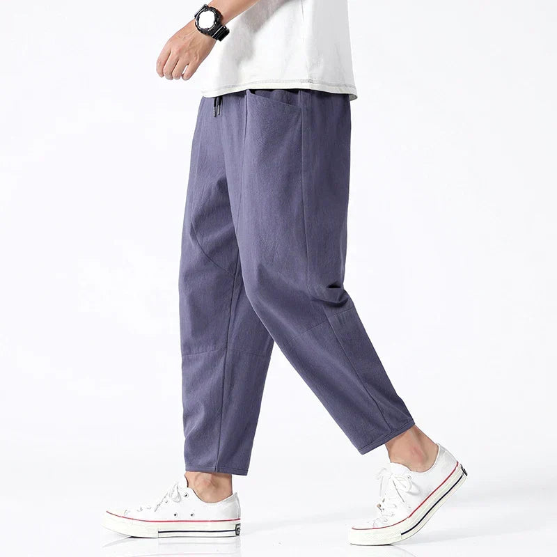 Pantalon en coton et lin coupe droite au chic discret homme – Correns