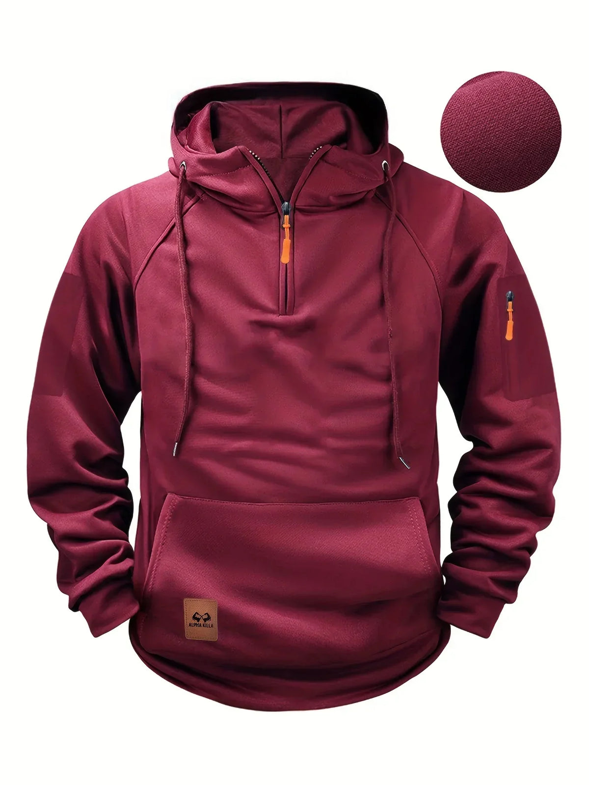 Sweat à capuche demi-zip poche kangourou