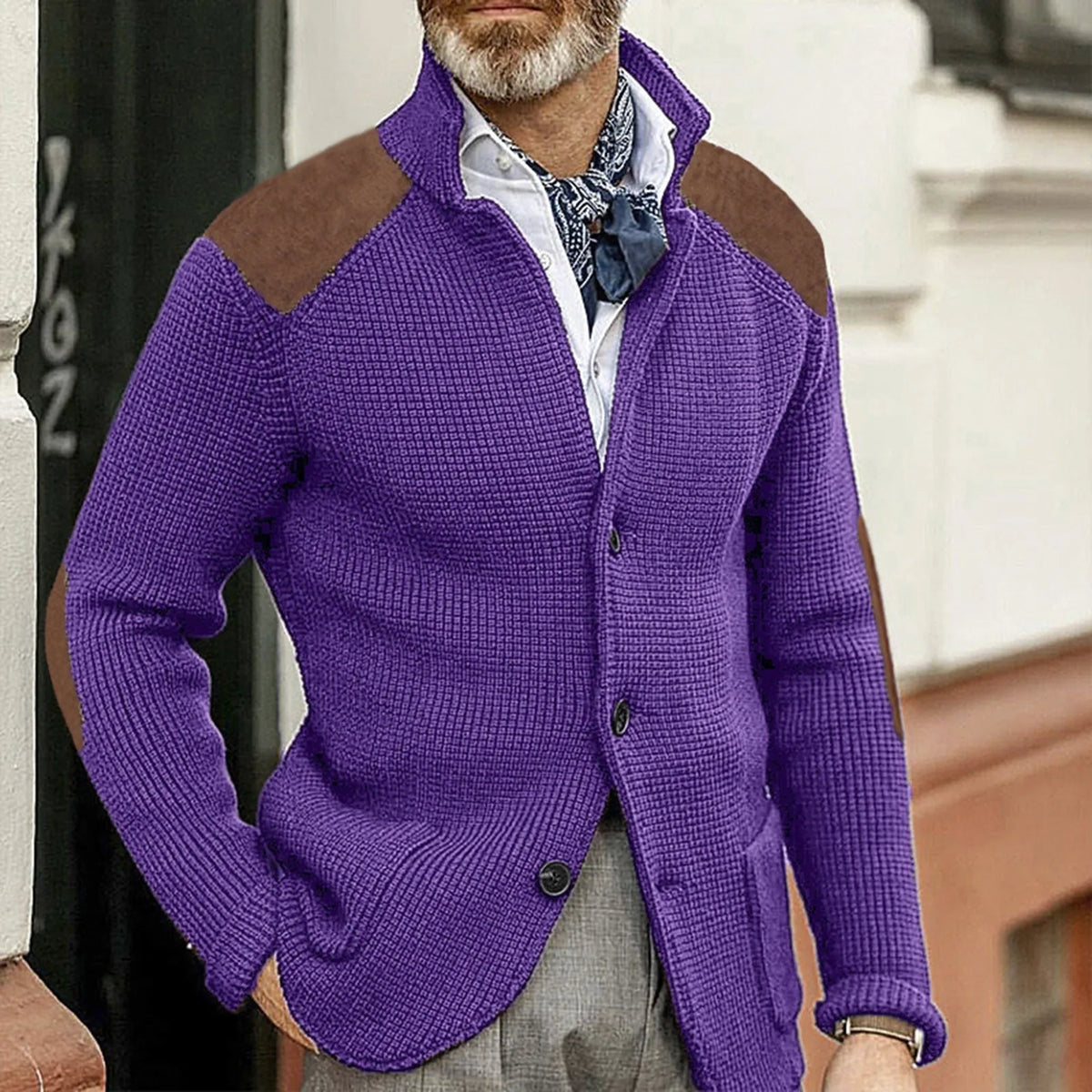 Veste en maille à empiècements aspect daim