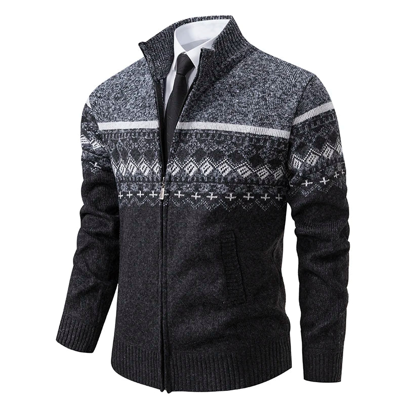 Gilet zippé en maille jacquard bicolore