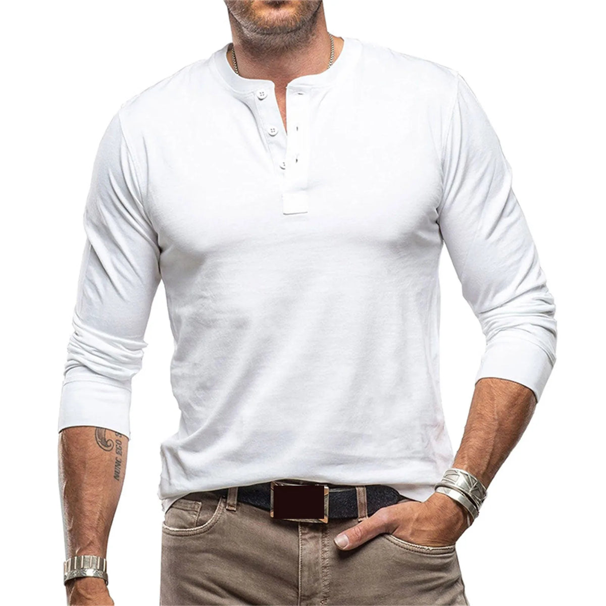 T-shirt manches longues col tunisien