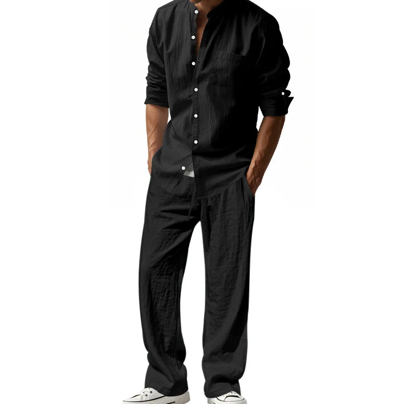 Ensemble chemise et pantalon aspect lin