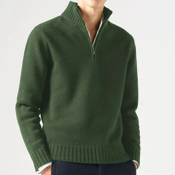 Pull col montant zippé en laine maille fine coupe ajustée homme – Pyla
