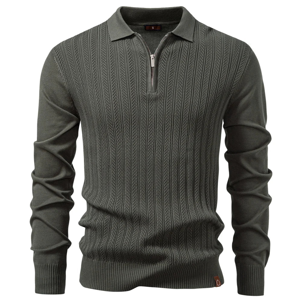 Polo texturé à col zippé