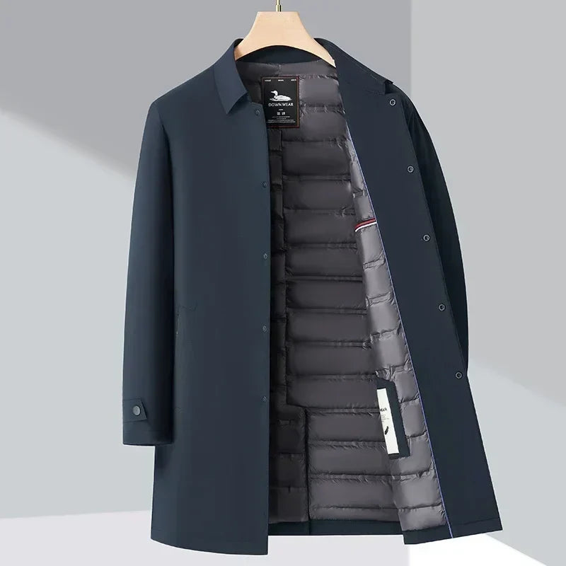 Manteau mi-long boutonné bleu marine
