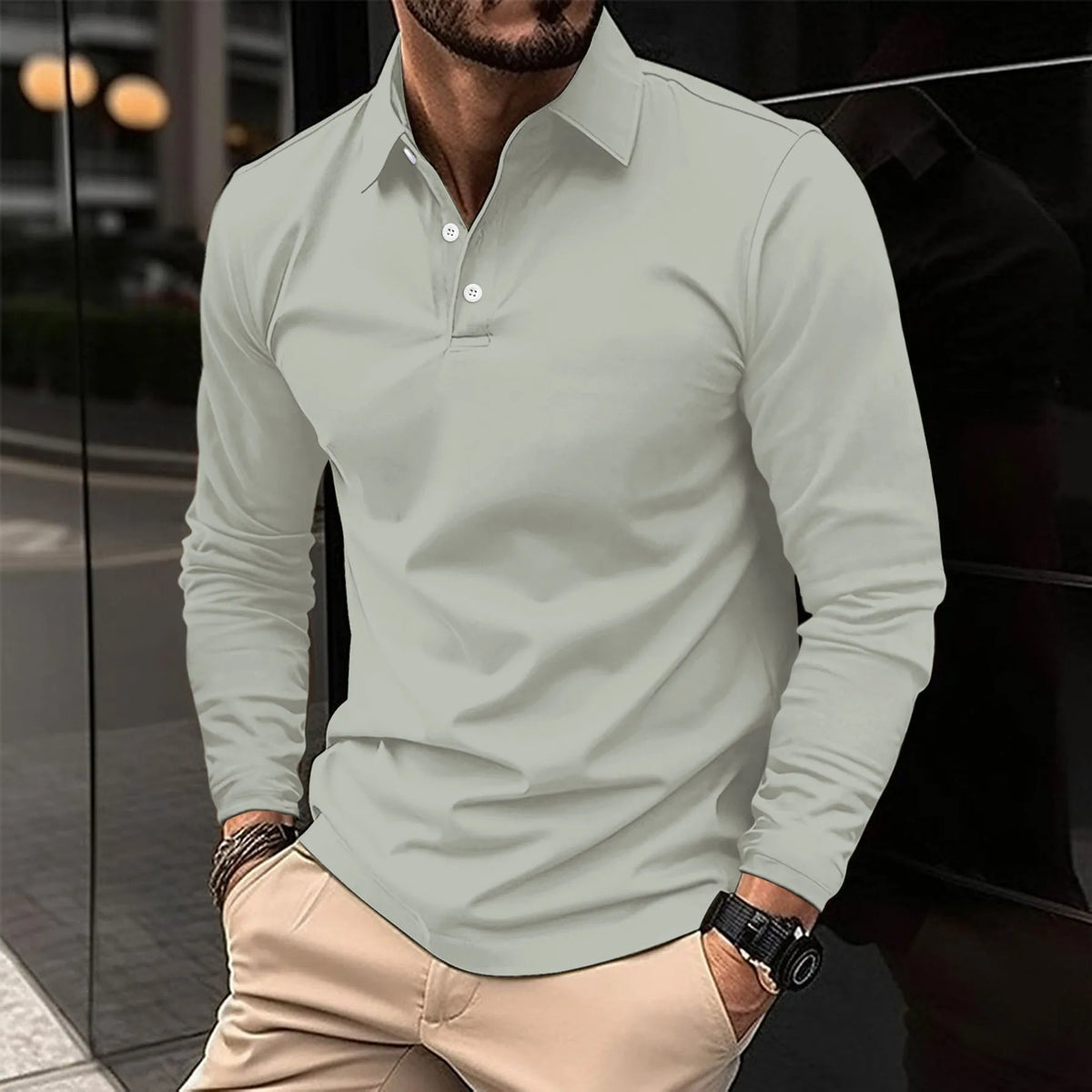 Polo à manches longues coupe classique col polo moderne sobre homme – Tartas