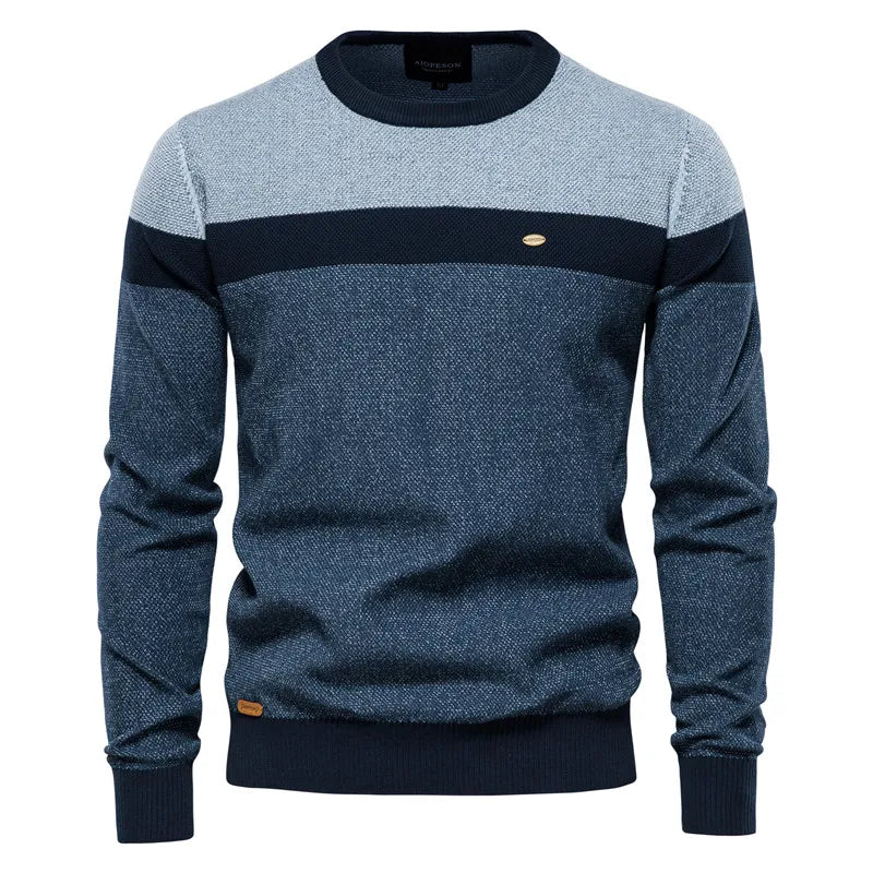 Pull col rond bicolore à bande poitrine