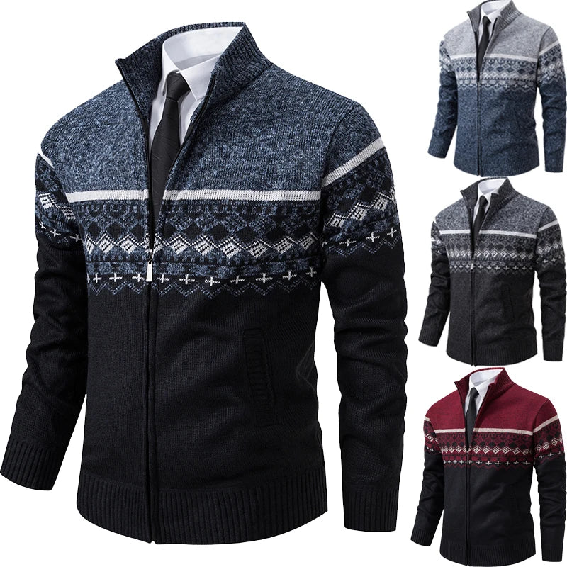 Gilet zippé en maille jacquard bicolore