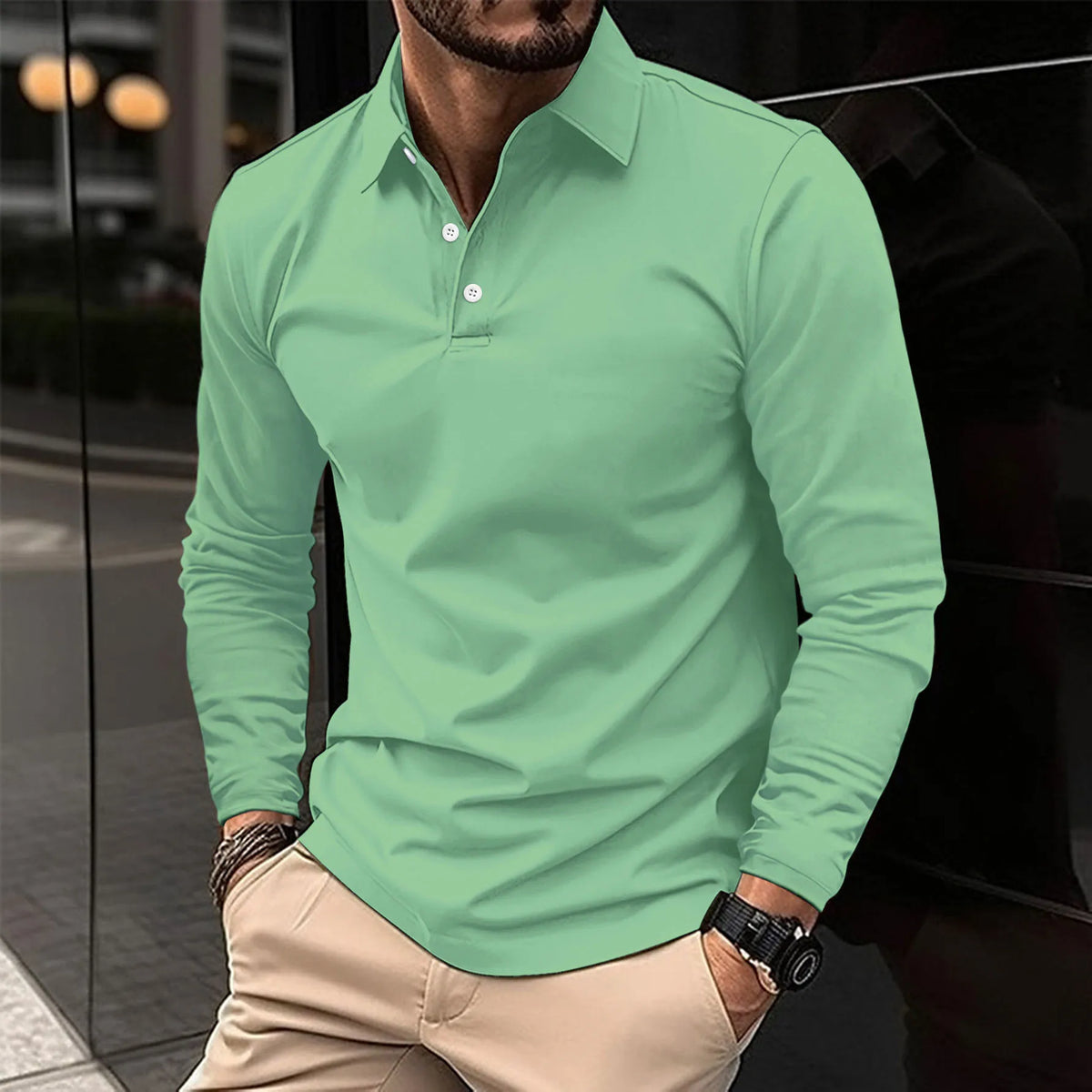 Polo slim à manches longues col polo coupe ajustée homme – Auch