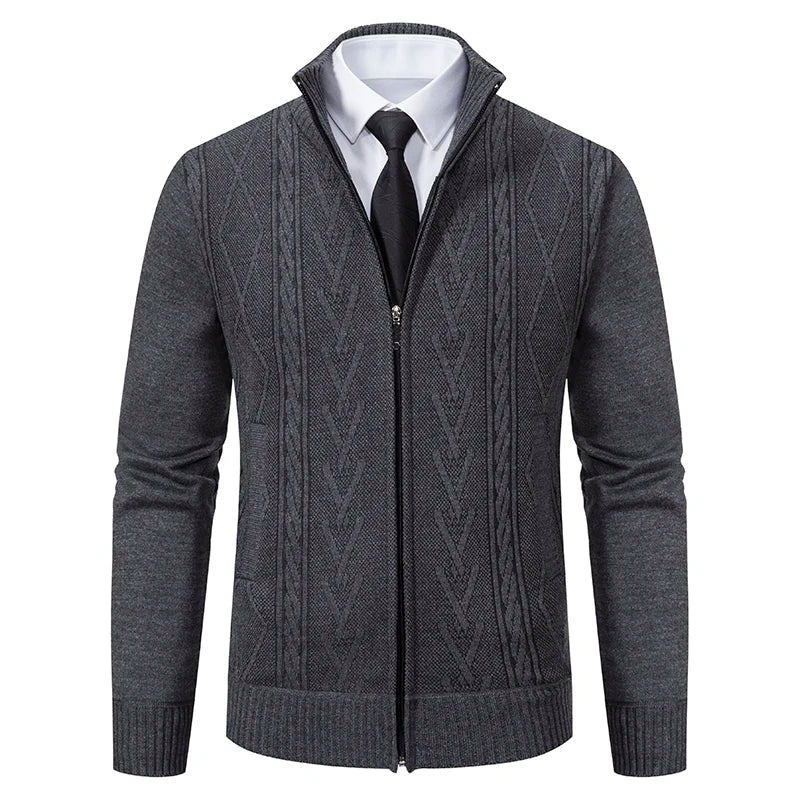 Gilet zippé col montant maille torsadée
