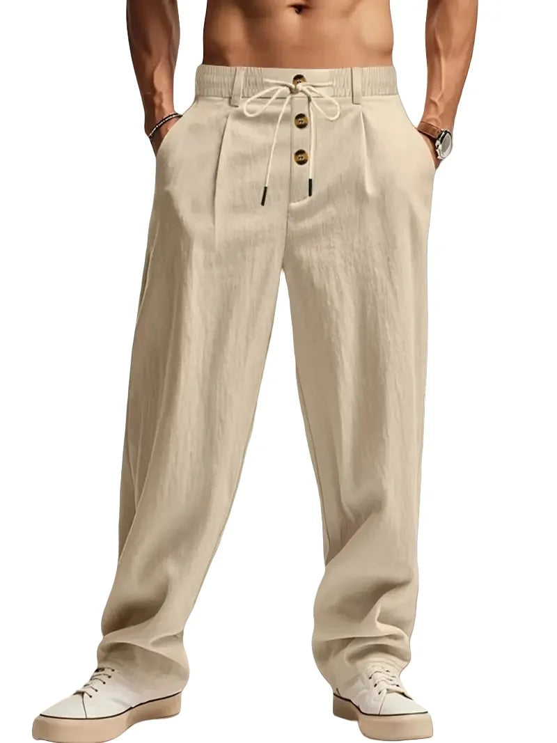 Pantalon aspect lin à taille cordon