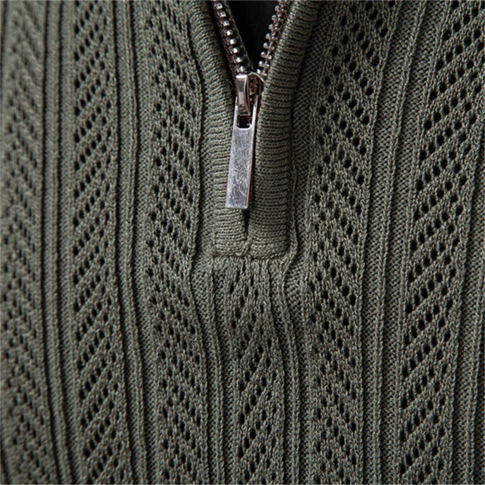 Polo texturé à col zippé
