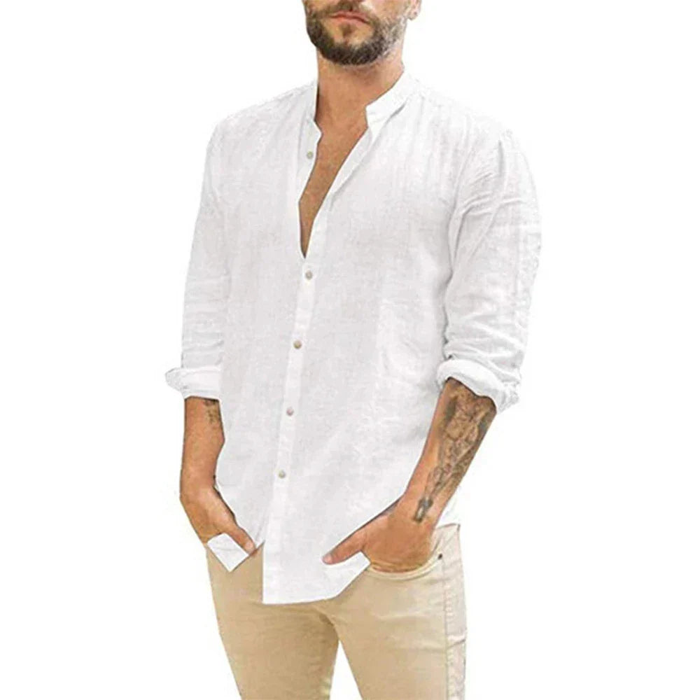Chemise en lin col officier manches longues homme – Pierre-Charron