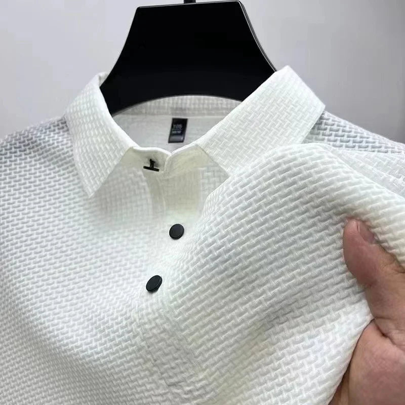 Polo texturé à col boutonné