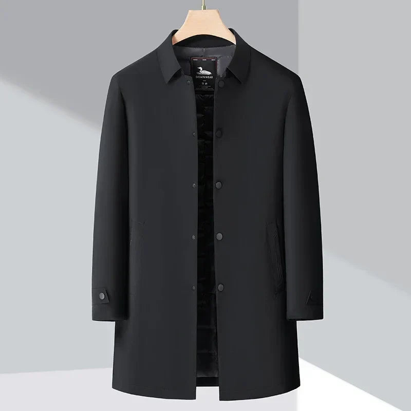 Manteau mi-long boutonné bleu marine