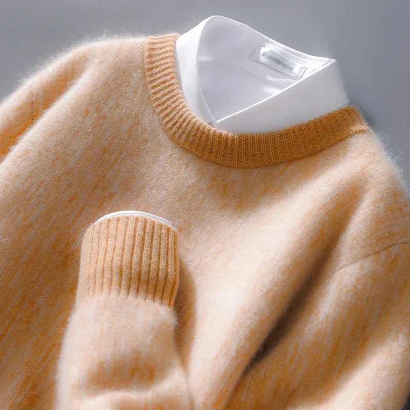 Pull col rond doux à bords côtelés