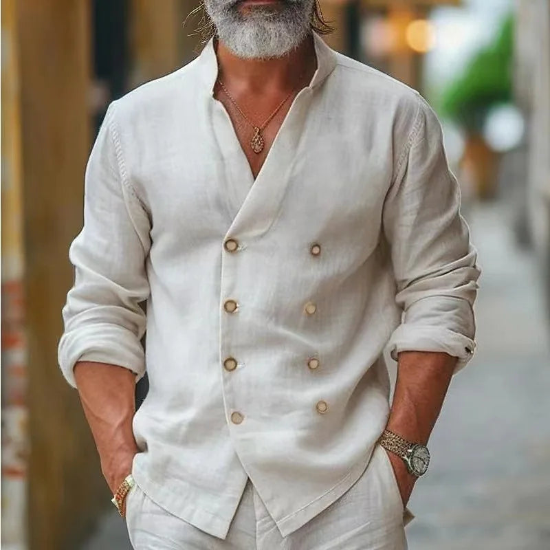 Chemise d'été à boutonnage croisé col mao