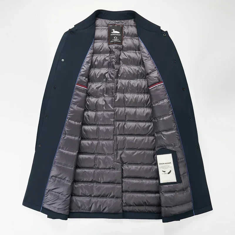 Manteau mi-long boutonné bleu marine