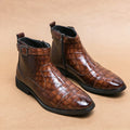 Bottines effet croco marron à boucle