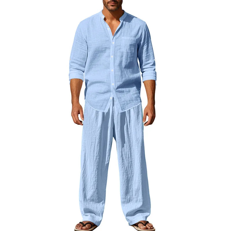 Ensemble chemise et pantalon aspect lin