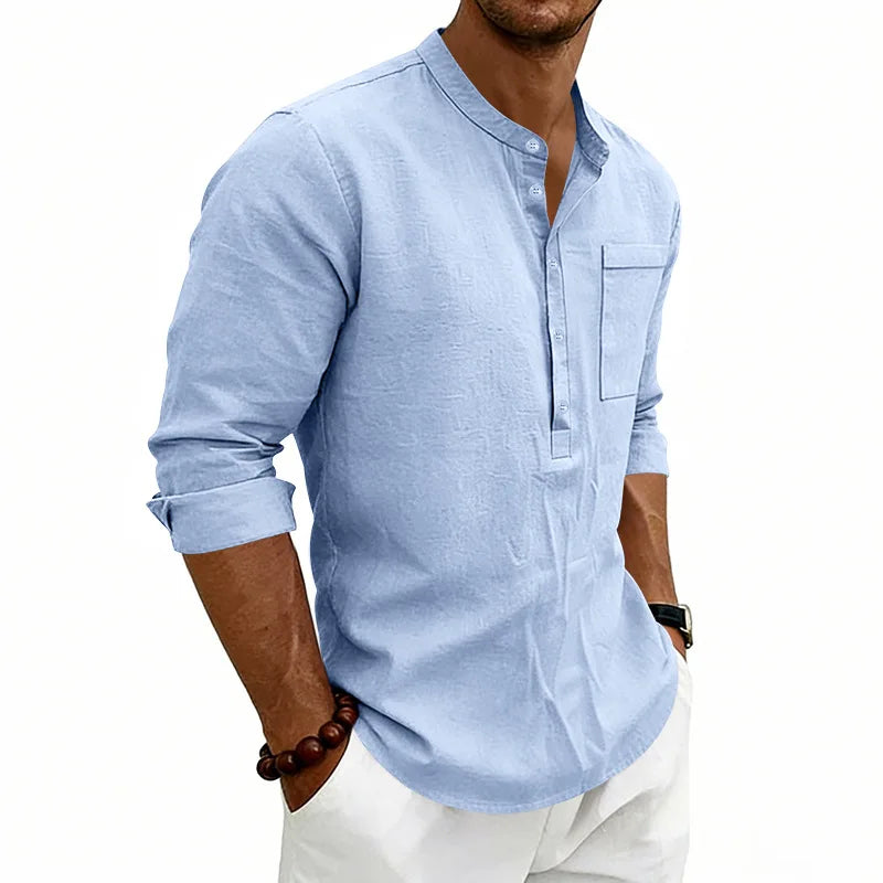 Chemise d'été col ouvert poche poitrine