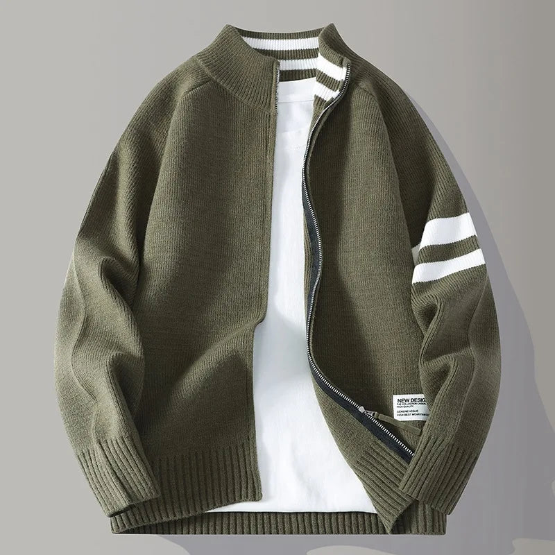 Cardigan zippé col montant à bandes