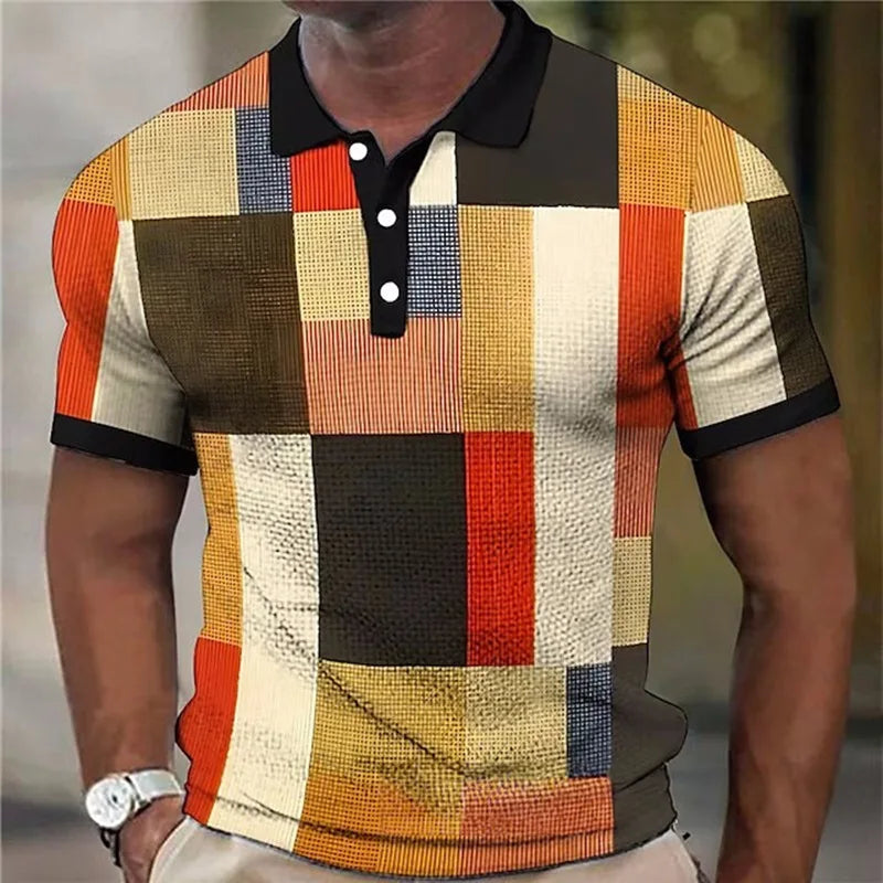 Polo à carreaux colorés col boutonné