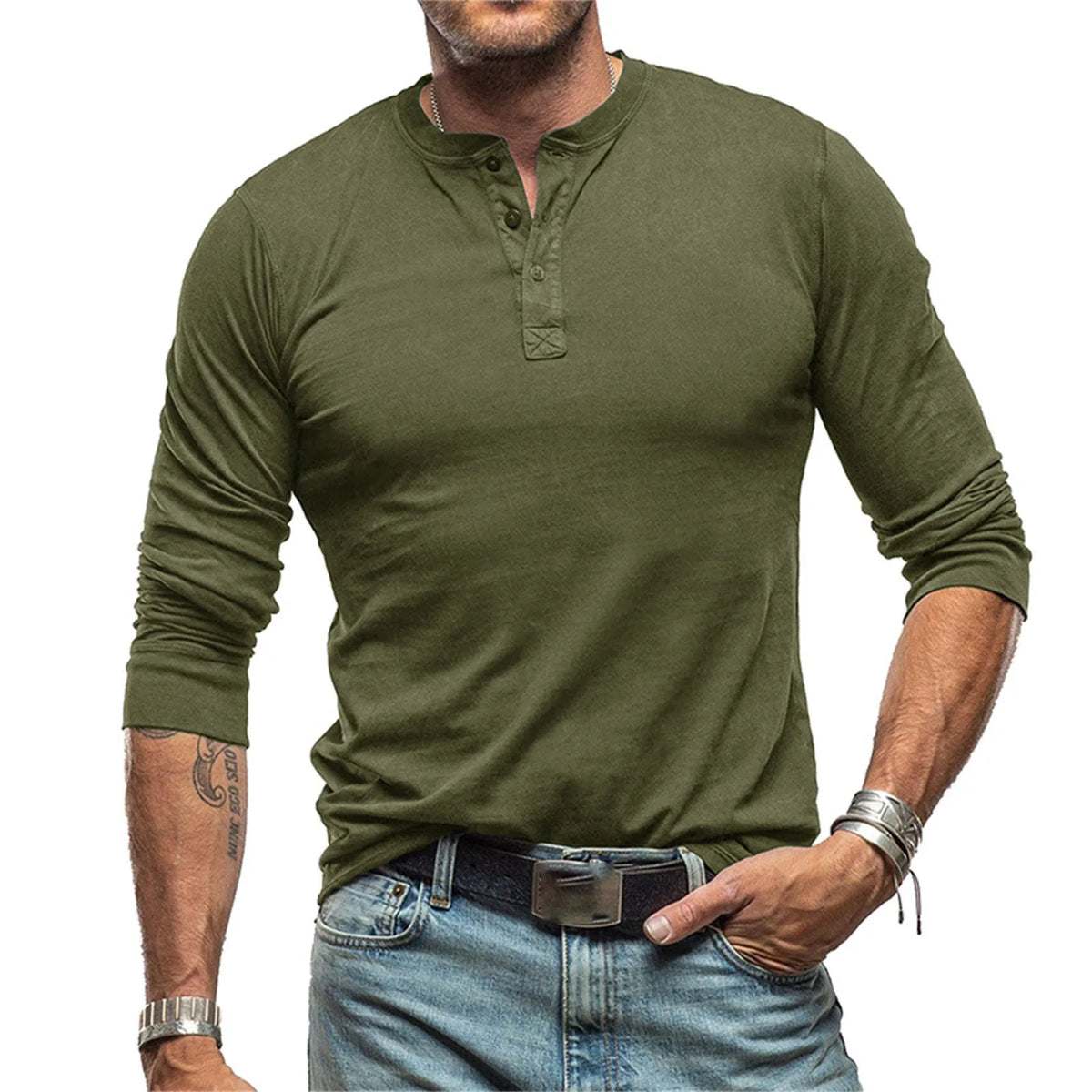 T-shirt manches longues col tunisien