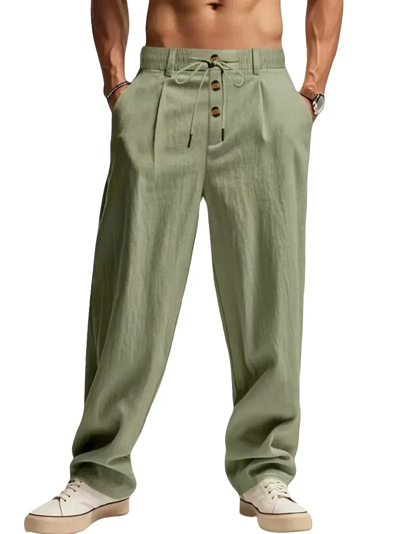 Pantalon aspect lin à taille cordon