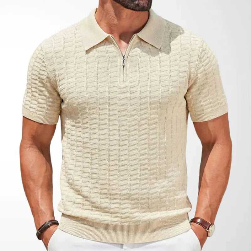 Polo en maille texturée à col zippé