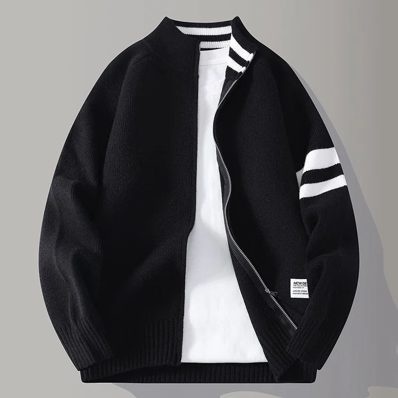 Cardigan zippé col montant à bandes