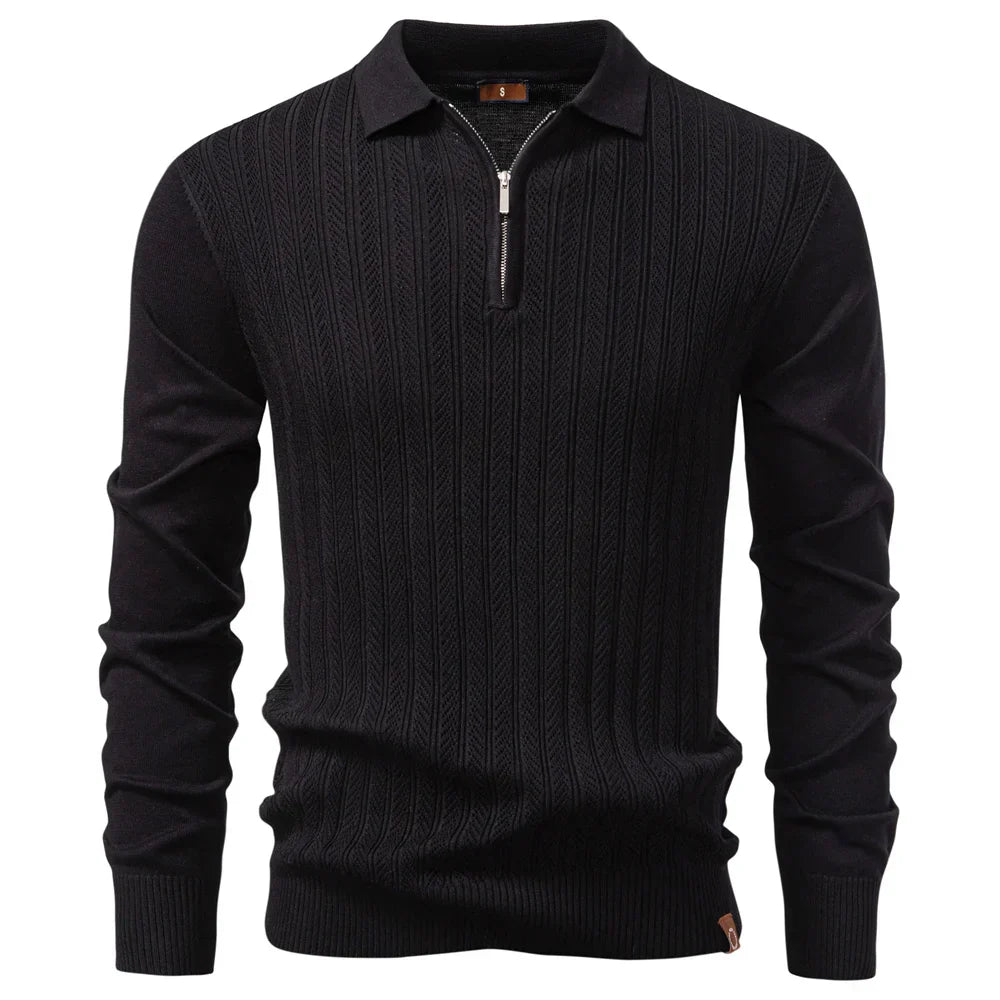 Polo texturé à col zippé
