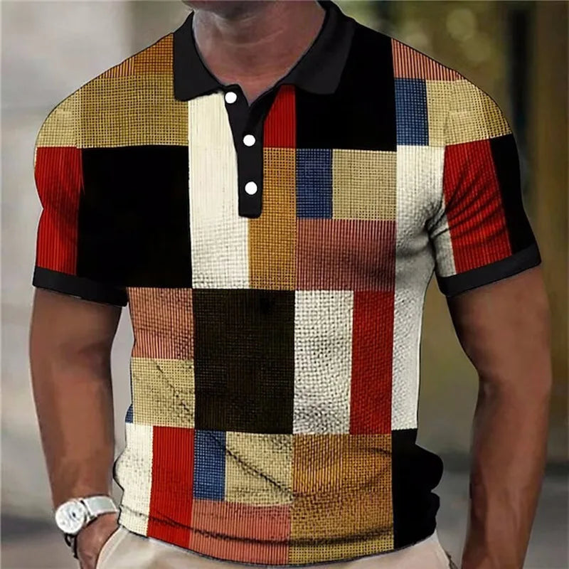 Polo à carreaux colorés col boutonné