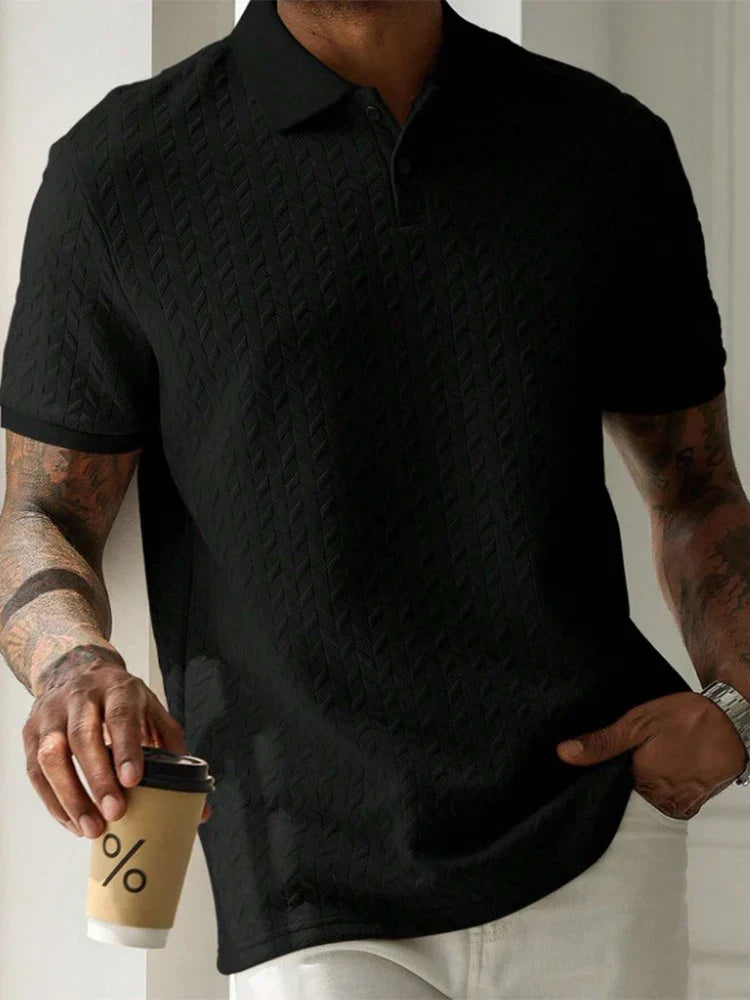 Polo texturé à col boutonné