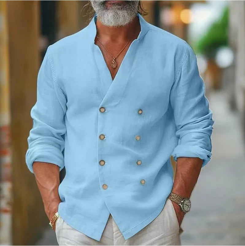 Chemise d'été à boutonnage croisé col mao