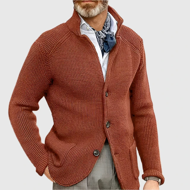 Cardigan en maille intemporelle boutonné du bureau à la soirée homme – Rouge corrosion