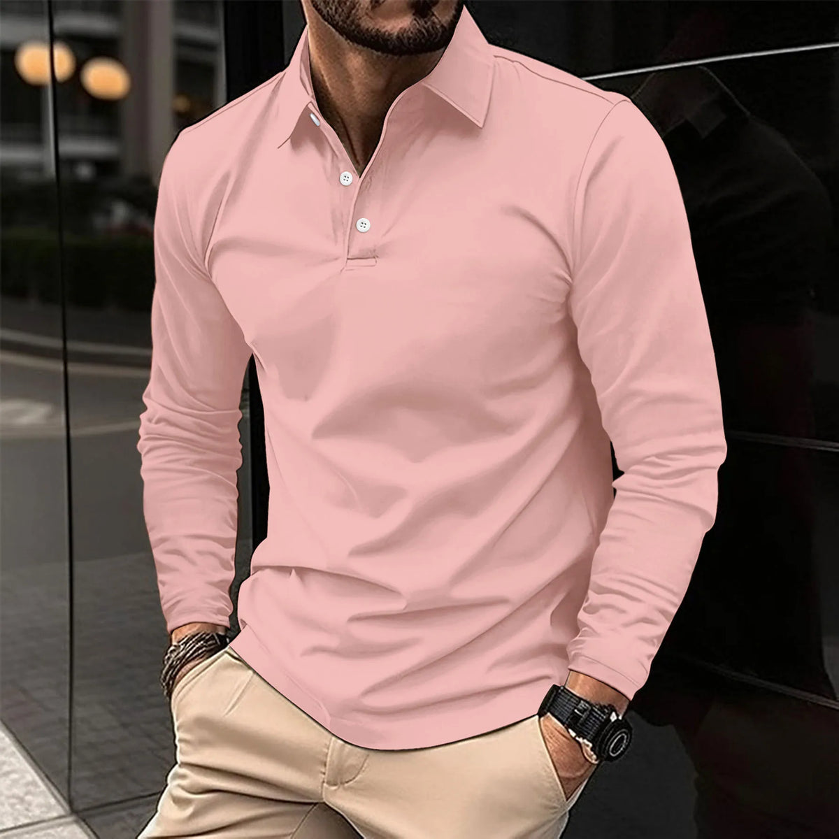 Polo à manches longues coupe classique col polo moderne sobre homme – Tartas