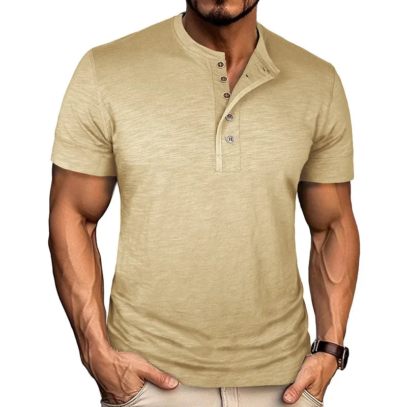 T-shirt col tunisien boutonné