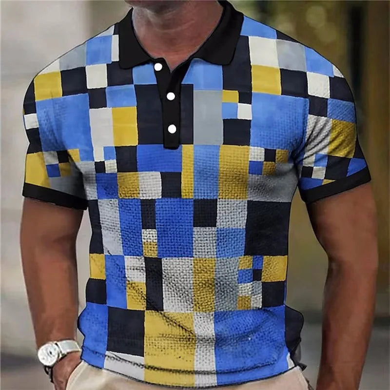 Polo à carreaux colorés col boutonné