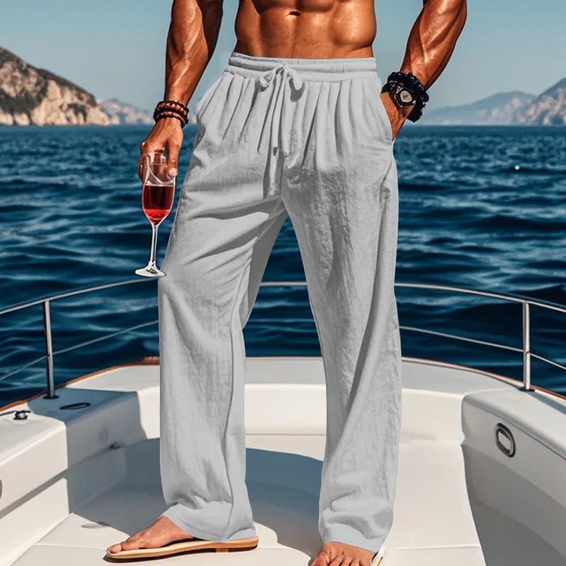 Pantalon ample aspect lin à cordon