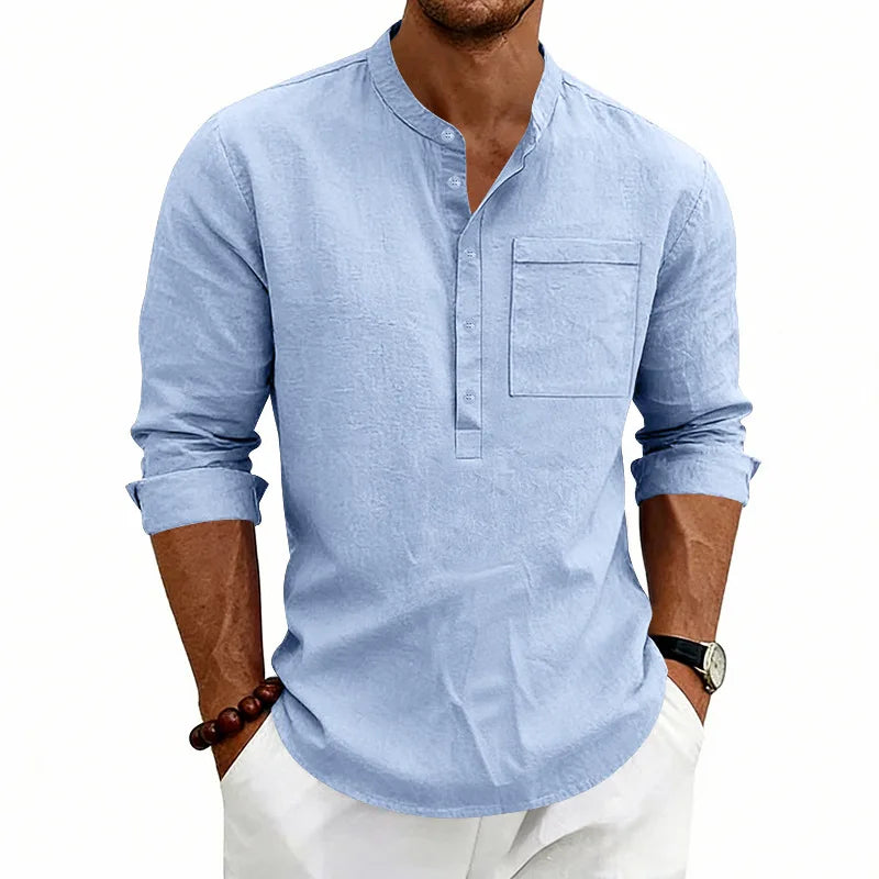 Chemise d'été col ouvert poche poitrine