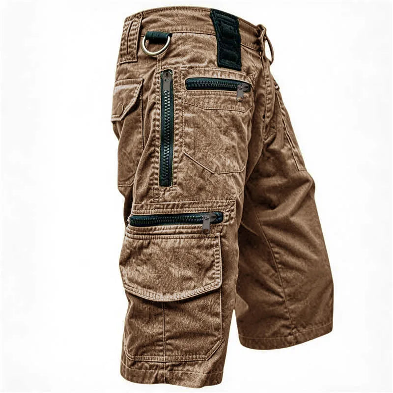 Short cargo aspect délavé à poches zippées